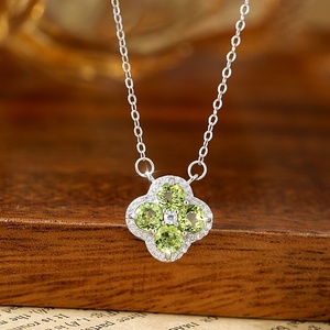SPJ 925 Sterling Silver Natural Stone Four Leaf Clover Pendant Necklace for Women Elegant <strong>Lucky</strong> Charm Clavicle Chain <strong>Jewelry</strong> - Product Image 5