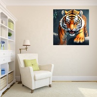Kit de Peinture Diamant 5D Tigre Rugissant en Close-up, Kit Complet DIY pour Adultes Débutants 40x40cm