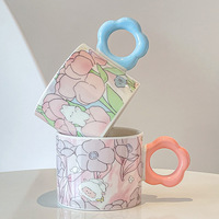 Mug keramik Tulip pegangan bunga kreatif uniseks, Mug kopi terisolasi air mendidih panas tingkat tampilan tinggi dilengkapi