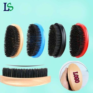 Brosse à cheveux douce en poils de sanglier avec manche en bois incurvé, prix bas, MOQ faible, logo personnalisé, brosse à vagues 360 pour salon de coiffure - Product Image 1