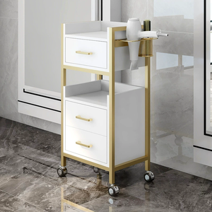 Modern Black Salon <b>Trolley</b> With Gold Frame <b>4</b> <b>Wheels</b> Hair Dryer Holder Storage Cabinet For Bathroom Beauty Salon Use - Product Image 3