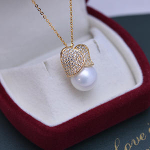 Collar con Colgante de Perla Blanca de Agua Dulce de 11-12 mm para Mujer, Plata S925, Collar con Pétalos Grandes, Colgantes de Diamantes con Luz Intensa - Product Image 2