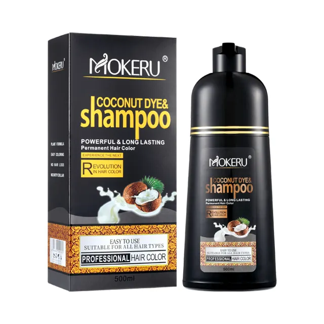 Mokeru 500ml hair loss treatment dye hair color dye coconut oil black hair shampoo fast magic change grey to black OEM