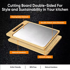 Double Sided Cutting Board Thickened Stainless Steel Bamboo Wood Large <b>Chopping</b> Boards Kitchen <b>Chopping</b> <b>Blocks</b> with Juice Groove - Product Image 2