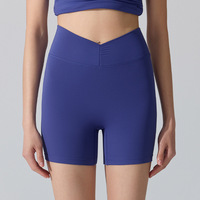 Shorts de cyclisme et de sport pour femme Printemps 2026, taille 3 pouces, taille en V, couleur unie nude, sans couture, respirant, séchage rapide, pour le yoga et les activités sportives