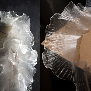 <span class=keywords><strong>Tissu</strong></span> de conception pour robe de mariée et robe d'enfant, <span class=keywords><strong>blanc</strong></span>, transparent, à bords volantés, à dentelle large, <span class=keywords><strong>plissé</strong></span> tridimensionnel, effet vague et effet de transparence - Product Image 1