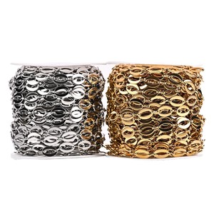 Cadena de Eslabones Ovalados Color Oliva |   Cadena Geométrica de 3 Barras de Acero Inoxidable con Baño de Oro PVD de 18K para Fabricación de Collares y Pulseras - Product Image 5