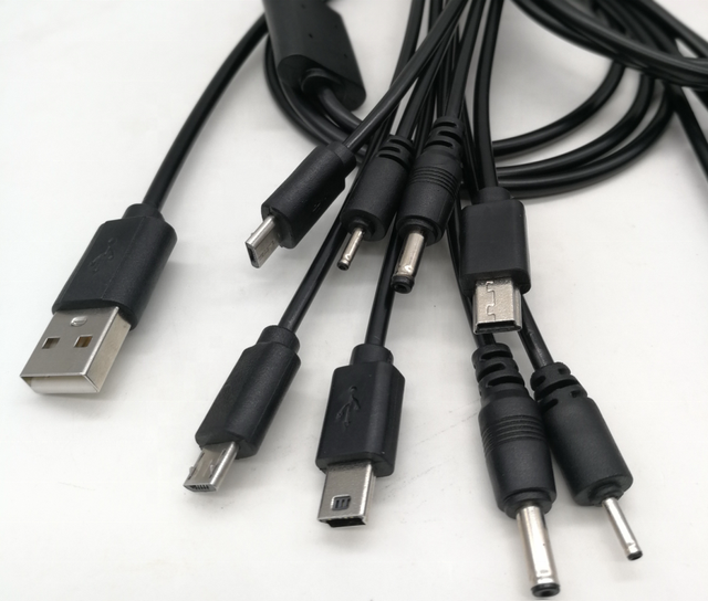Custom Multifunction Fast Charging USB Cable 4 in 1 Cable With DC2.0 DC3.5 Mini-USB Micro-USB Connectors for Mobile Phones