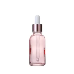 Роскошная бутылка для эфирных масел, 50 мл, упаковка для ухода за кожей лица, розовая цветная стеклянная бутылка с резиновой капельницей