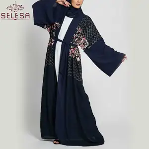Roupa Islamica Muculmana เสื้อผ้ามุสลิม,เสื้ออาบายาอิสลามแบบเปิดหน้าสำหรับผู้หญิงหินสีดำดีไซน์ใหม่
