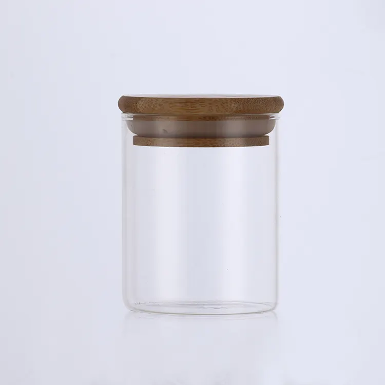 Frascos de vidrio de borosilicato para almacenamiento de especias, juego de cocina con tapa de bambú, 12 piezas, venta al por mayor