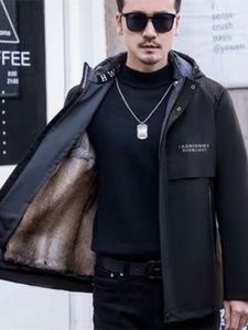 เสื้อโค้ทสั้นสำหรับผู้<span class=keywords><strong>ชาย</strong></span>พร้อมซับในขนสัตว์ธรรมชาติที่ถอดออกได้ ทำจากขนมิงค์บลูรูทและขนกระต่าย - Product Image 3