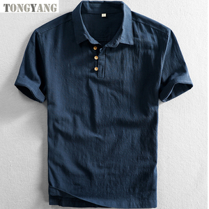 TONGYANG 2024 New Hot Selling Summer <strong>High</strong> Quality Breathable Soft Short Sleeve Solid <strong>Mandarin</strong> <strong>Collar</strong> Men Cotton Linen <strong>Shirts</strong> - Product Image 1