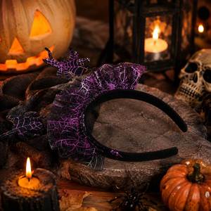 Halloween Party Cosplay Band Headwear Purple Glitter Tulle Hair Hoop With Bouncing Decor <b>Spider</b> Headband - Product Image 2