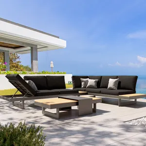 Conjunto de muebles de aluminio en forma de L para jardín, esquina reclinable impermeable, sofá de jardín al aire libre