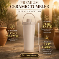 Nouvelle Arrivée : Gobelet Isotherme en Céramique à Double Ouverture, Paille Amovible, Poignée Portable – Garde Chaud et Froid, Idéal pour Cadeau et Voyage