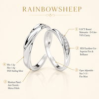 Ensemble de bagues ajustables en moissanite pour couple, 0,1 ct, couleur D, VVS, coupe 3EX, plaqué rhodium S925, bijoux de promesse de mariage pour homme et femme