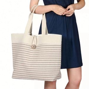 Bolsas de Tela de Algodón con Diseño Personalizado a Rayas, Modernas y Elegantes, Bolsas de Compras Resistentes con Asas de Cuerda, Bolsas de Playa - Product Image 2