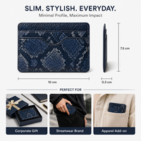 Özel Logo Yılan Desenli Mavi Deri Kartlık Cüzdan, E-ticaret Satıcıları İçin İnce Çok Bölmeli Reptil Desenli Yüzeyli, Moda Hediyesi