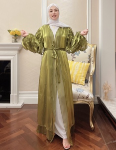 Vestido islâmico feminino Abayah de manga elástica simples, vestido maxi único e liso, cardigã muçulmano com pétalas, manga elástica, abaya, Dubai - Product Image 4
