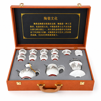 Service à thé en porcelaine chinoise paysagère 13 pièces, comprenant une théière Gaiwan, une carafe de distribution et 8 tasses, motif Montagne en peinture à l'encre, coffret cadeau