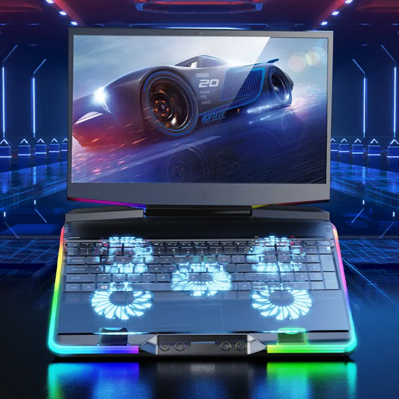 RGB מחשב נייד קירור Pad עם 5 קירור אוהדי ארגונומי נוחות מחברת Cooler אור-משקל משחקים מעמד קירור למחשב נייד