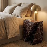 Table d'appoint en marbre rouge Rosso Levanto, vente en gros d'usine, table de chevet à deux niveaux en pierre, fabricant de meubles pour chambre et salon