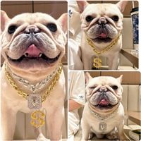 Collier cubain ajustable pour animaux de compagnie, entièrement serti de diamants, style mode, motif Dollar Couronne Roi, pour Bouledogue Français, Hip-Hop, Chien et Chat