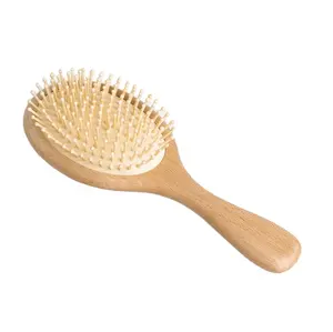 Factory custom organic wood and bamboo needle massage head tangle round hairbrush comb for hair protection