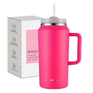 Bouteille d'eau isotherme en acier inoxydable <span class=keywords><strong>de</strong></span> grande capacité (64 oz) avec paille et poignée, anti-fuite, idéale pour les voyages en plein air, le <span class=keywords><strong>camping</strong></span> et les activités sportives - Product Image 1