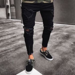 Pantalon moulant <span class=keywords><strong>en</strong></span> Denim pour <span class=keywords><strong>homme</strong></span>, pantalon à rayures, coupe Slim, anti-rides, longueur genoux, jean ajouré, extensible, Skinny, de motard - Product Image 6
