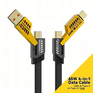 Nylon Braided Zinc Alloy Material Hot Selling High Quality PD 27W To 65W 4 In 1 USB Fast Charging Data Cable For Iphone