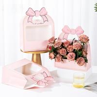 Boîte cadeau pour fleurs en carton ivoire, à fenêtre évidée, avec nœud en relief doré, pour fleuristes