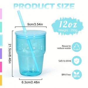 Vaso de Vidrio Apilable Transparente Estilo Ins, Color Rosa Degradado, con Tapa y Pajita para Bebidas Frías como Latte y Agua - Product Image 1