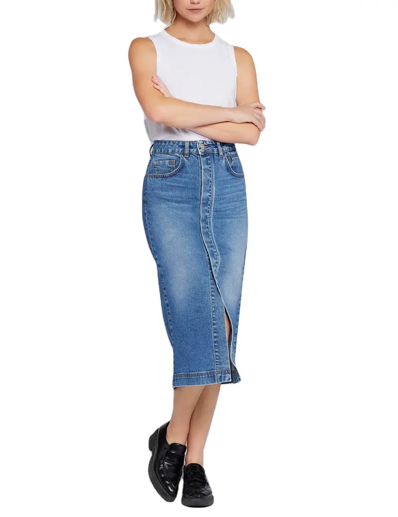 Tùy Chỉnh Mùa Hè Chất Lượng Cao Trống Jeans Dài Thời Trang Phụ Nữ Chia Dài Denim Váy Denim Maxi Váy