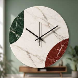 Large Art Deco Analog Quartz Wall <b>Clock</b>-Tricolor <b>Hand</b>-Carved Marble Design for Living Room - Product Image 3