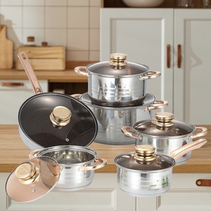 Mutfak eşyaları paslanmaz çelik çorba stok cam kapak için 12 adet indüksiyon tencere tencere setleri lüks otel restoran - Product Image 1