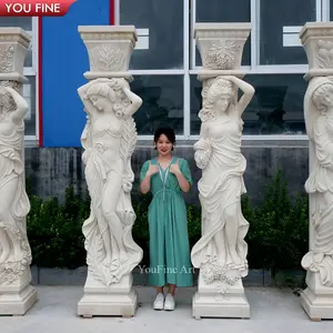 Marble Statue Column Pillar Outdoor Large Villa Marble Lady Statue Column Pillar