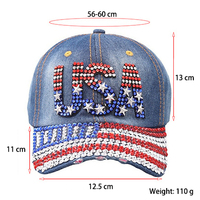 Gorra de Béisbol de Mezclilla con Pedrería de la Bandera de EE. UU. al por Mayor, Sombrero Patriótico Brillante, Accesorio de Moda para el 4 de Julio