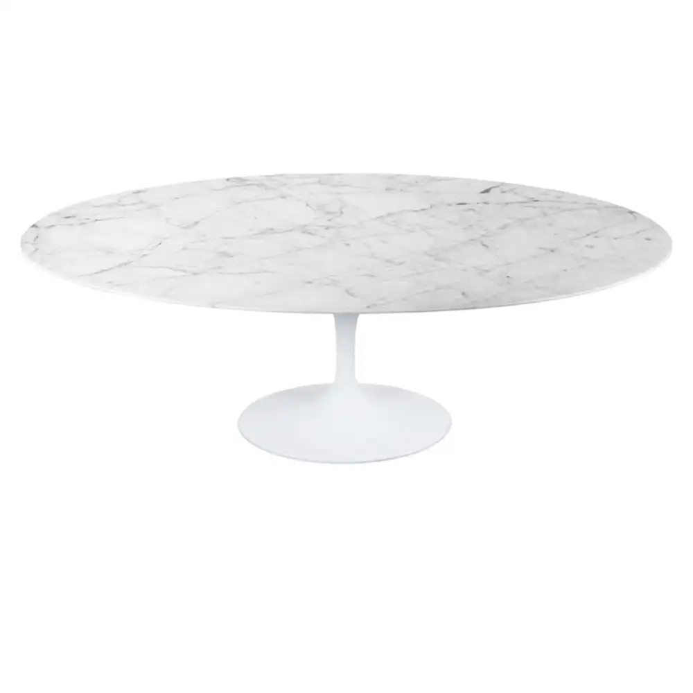 โมเดิร์นคลาสสิกสีขาวรูปไข่ธรรมชาติหินอ่อนด้านบนโต๊ะรับประทานอาหาร