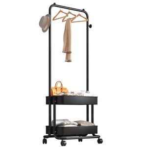 Floor <b>Standing</b> <b>Coat</b> <b>Rack</b> Double Bar Mobile Multipurpose For Home Bedroom - Product Image 5