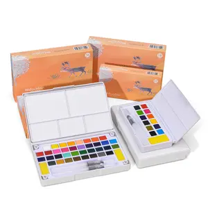 12 18 24 36 48色水彩画套装白盒包装，带调色板海绵笔，用于水彩画
