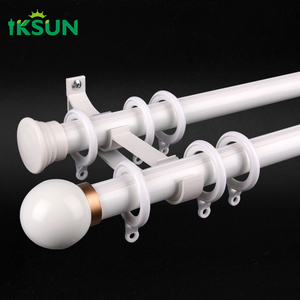 IKSUN Double Curtain Rod Set with Finials & Rings, Modern Black Metal Curtain Pole, Wall <b>Mount</b> for Living Room Bedroom - Product Image 4
