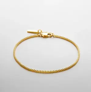 Inspire jewelry plain box chain bracelet Square Charm Chain Bracelet 18K Gold Adjustable tarnish Fashion Jewelry Bracelets
