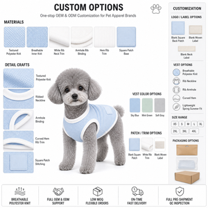 Camiseta sin mangas para perro, azul claro con ribete blanco, ropa para mascotas OEM, chaleco transpirable de piqué liso sin etiqueta para cachorros pequeños, primavera/verano - Product Image 2