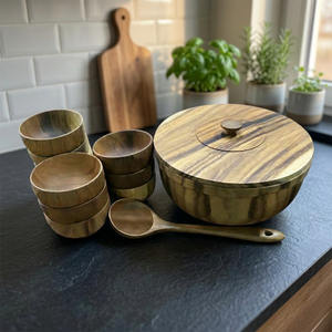 Ensemble de saladiers modernes de luxe en bambou massif et bois d'acacia, écologiques, faits à la main, avec logo personnalisé, pour les fêtes, par Falak World Export - Product Image 2