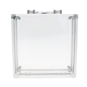Maleta portátil de aluminio transparente con asa y cerradura para exhibición de Joyas