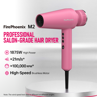 Sèche-cheveux FirePhoenix M2 1875W, moteur sans balais 100000 tr/min, 21 m/s, ionique, séchage rapide, léger, faible bruit, diffuseur, 125V US