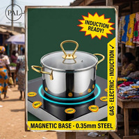 Ensemble de casseroles modernes en acier inoxydable 10 pièces avec poignées dorées et couvercles en verre 16 18 20 22 24cm, compatible induction, pour cuisine domestique, vente en gros