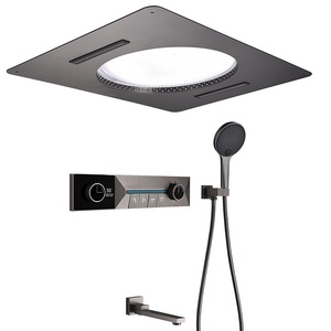 Light Luxury Brushed Copper Square LED Digital Display Wall-mounted Shower <b>Set</b> Waterfall <b>Spray</b> Smart Features Hotel FL-B021 All- - Product Image 2